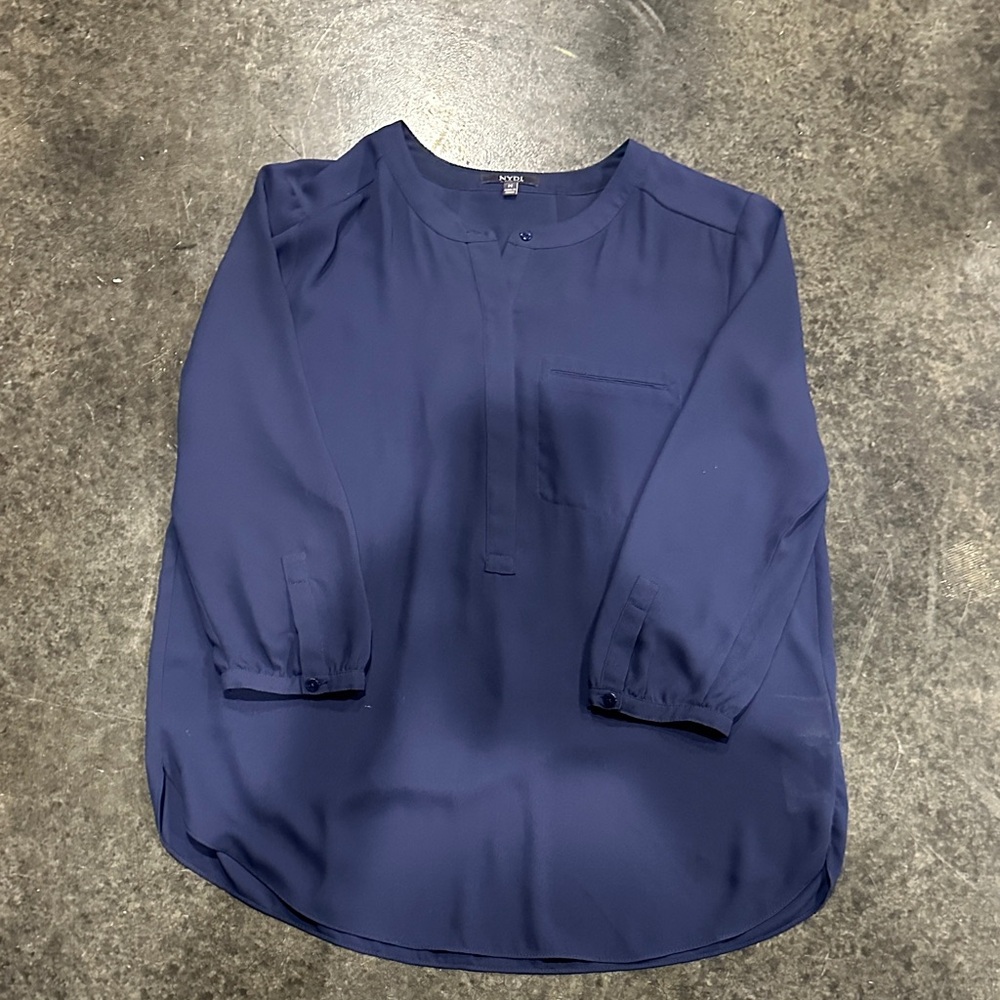 NYDJ Navy Long Sleeve Pullover Blouse with Chest Pocket